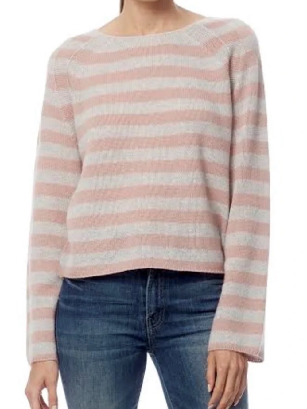 360 Cashmere gray & pink striped cashmere sweater
